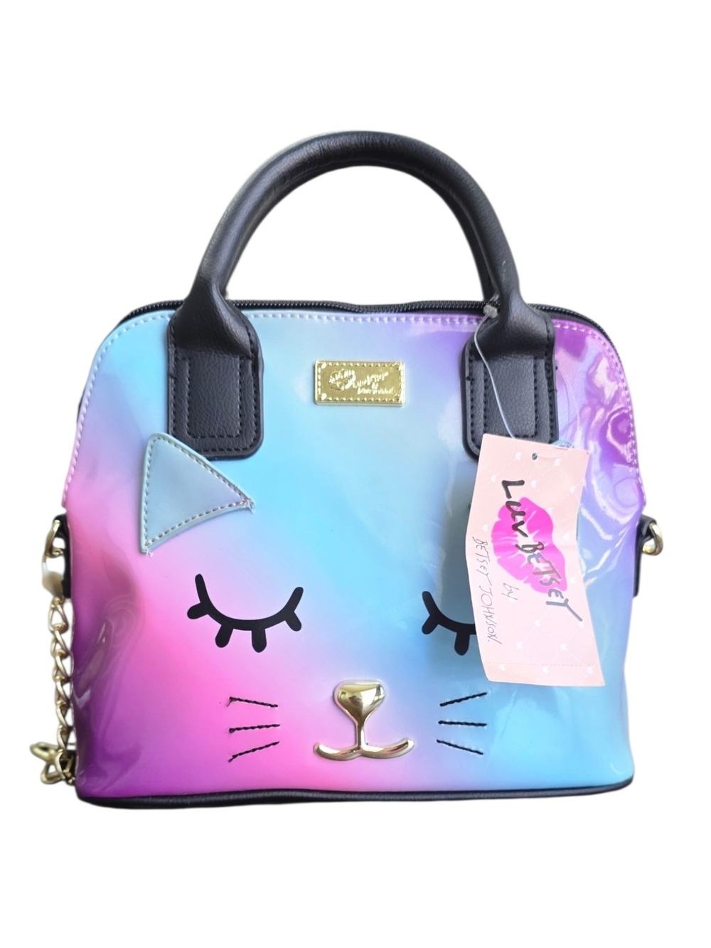 Luv Betsey Johnson Cat Face Crossbody Satchel Purple Multi Ombre NWT